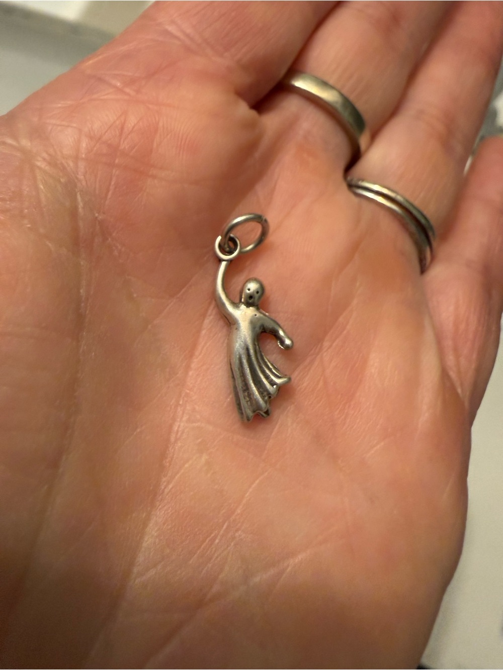 Silver Ghost Bird Charm Pendant - Silver